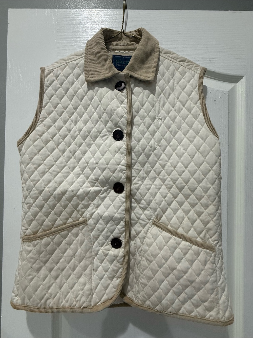 Niceto Polo Campo Quilted Ivory Jacket with Tan Corduroy Collar